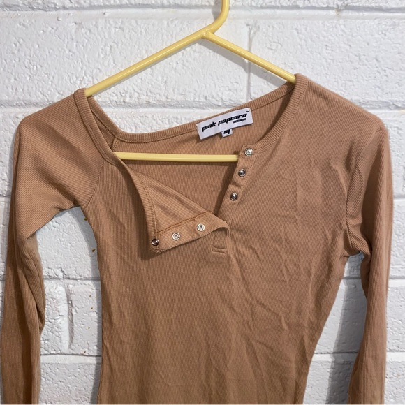 ULTIMATE Y2K 🤩Bodycon Asymmetrical Ribbed Snaps Tight Fitted Nude Stretch Dress - Picture 3 of 9